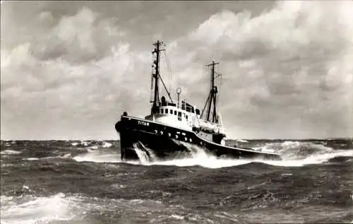 Ak Motorschleppboot Titan bei Wellengang auf hoher See, Schlepper, NV Bureau Wijsmuller, Ijmuiden