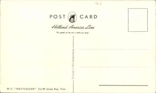 Ak Dampfer MV Westerdam, Holland America Line, HAL