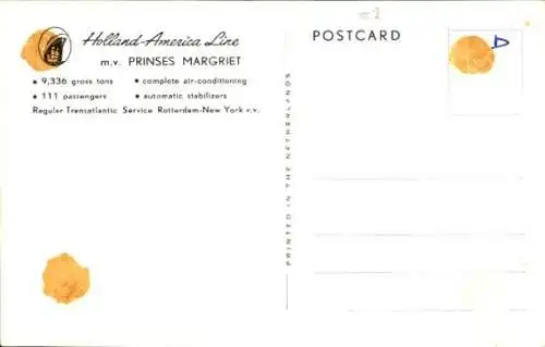 Ak Dampfer MV Prinses Margriet, Holland America Line HAL