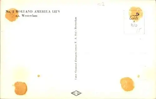 Ak Dampfer SS Westerdam, Holland America Line