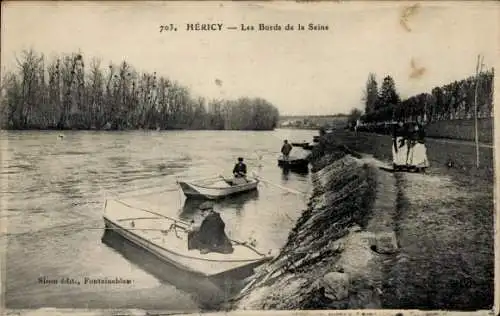 Ak Héricy Seine et Marne, Seineufer, Boote