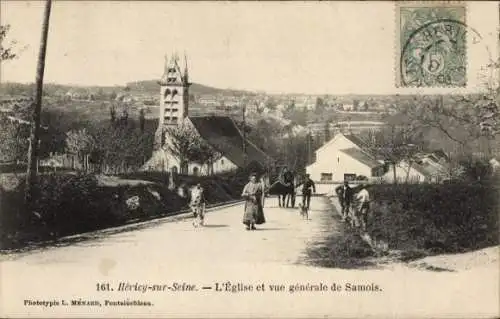 Ak Héricy Seine et Marne, Kirche, Gesamtansicht von Samois