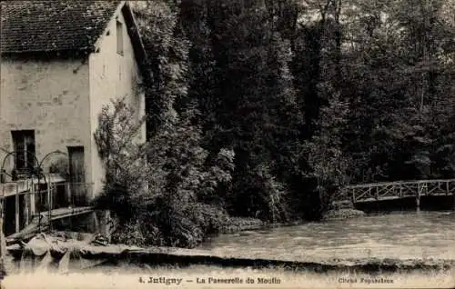 Ak Jutigny Seine et Marne, Passerelle du Moulin