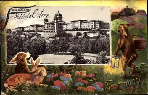 Ak Bern Stadt Kanton Bern,  Bundespalast, Fröhliche Ostern