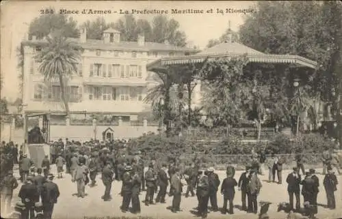 Ak Toulon Var, Place d'Armes Frankreich, Prefecture Maritime, Kiosque