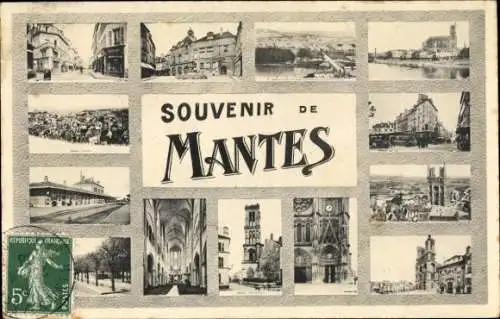 Ak Mantes-Yvelines, Bahnhof, Notre Dame, Brücke