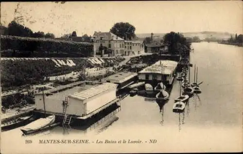 Ak Mantes sur Seine Yvelines, Bains, Lavoir