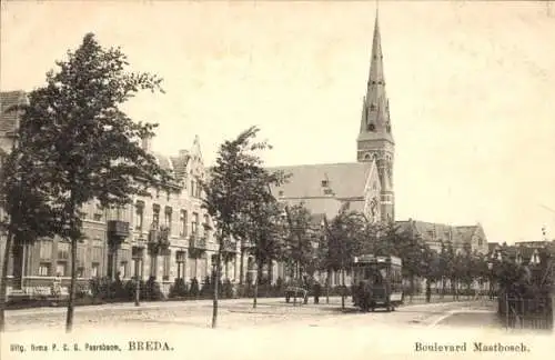 Ak Breda Nordbrabant Niederlande, Boulevard Mastbosch, Pferdebahn