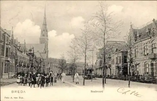 Ak Breda Nordbrabant Niederlande, Boulevard, Straßenbahn, Passanten