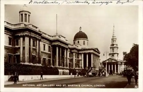 Ak London City England, National Art Gallery und St. Martinskirche