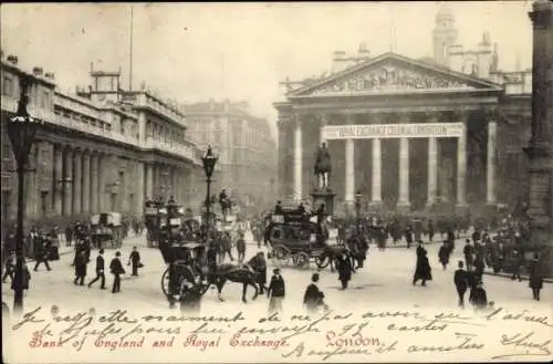 Ak London City England, Bank of England und Royal Exchange