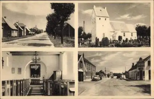 Ak Dänemark, Kirche innen und aussen, Straßenansicht