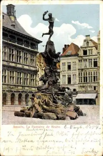 Ak Antwerpen Flandern, La Fontaine de Brabo, Café