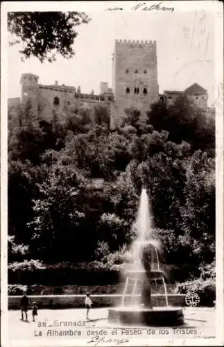 AK Granada Andalusien Spanien, Alhambra vom Paseo de los Tristes