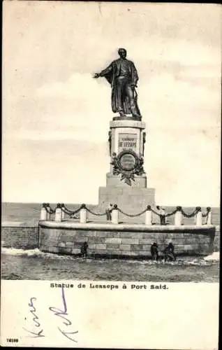 Ak Port Said Ägypten, Statue de Lesseps