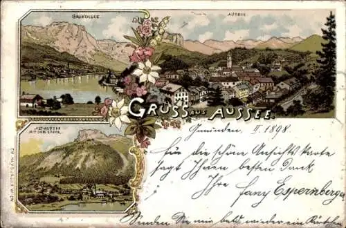 Litho Bad Aussee Steiermark, Gesamtansicht, Grundlsee, Alt-Aussee