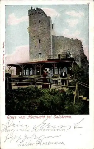 Ak Bad Salzbrunn Schlesien, Hochwald, Burgruine, Aussichtsplattform