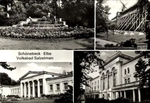 Ak Schönebeck an der Elbe, Volksbad Salzelmen, Kurpark, Gradierwerk, Lindenbad, Sanatorium