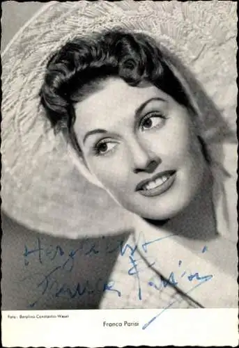Ak Schauspielerin Franca Parisi, Portrait mit Hut, Autogramm
