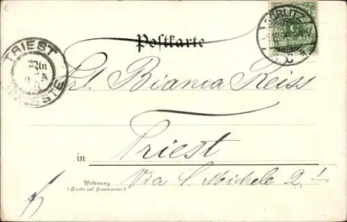 Litho Görlitz in der Lausitz, Kaiser Wilhelm Denkmal, Hauptwache, Frauenkirche, Postplatz