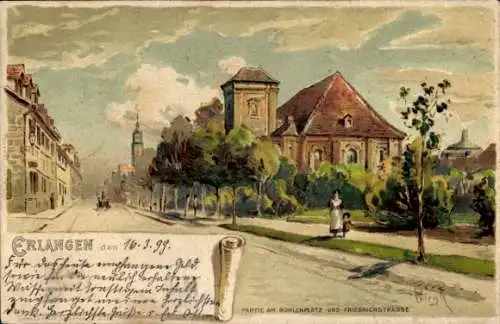 Künstler Litho Erlangen in Mittelfranken Bayern, Bohlenplatz, Friedrichstraße