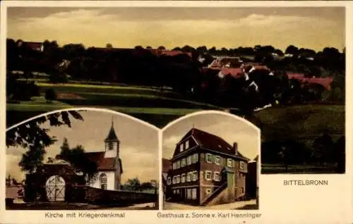 Ak Bittelbronn Mockmühl Baden Württemberg, Kirche, Kriegerdenkmal, Gasthaus zur Sonne