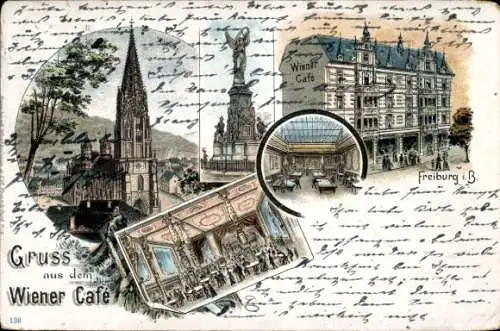 Litho Freiburg im Breisgau, Wiener Café, Dom