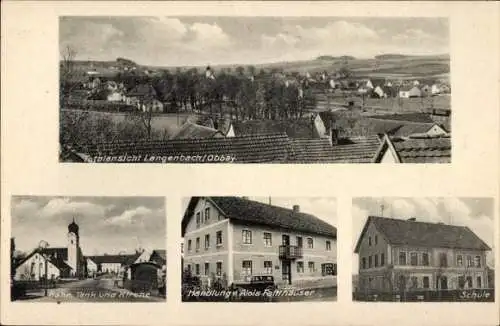 Ak Langenbach in Oberbayern, Kirche, Schule, Panorama