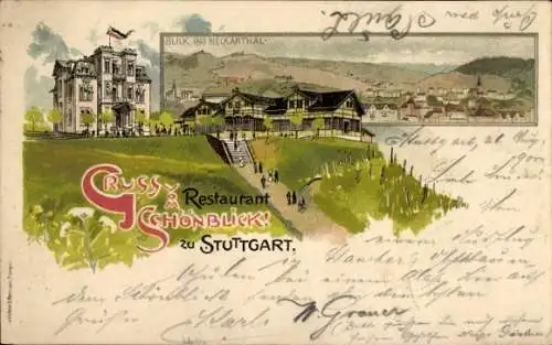 Litho Stuttgart in Württemberg, Restaurant Schönblick, Neckarthal