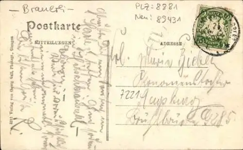 Ak Bächingen an der Brenz Schwaben, Gasthof, Brauerei, Schloss, Totale