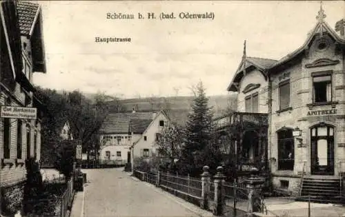 Ak Schönau bei Heidelberg Odenwald, Hauptstraße, Apotheke