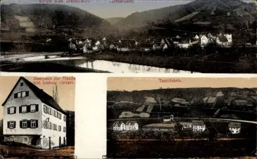 Ak Weisbach Waldbrunn im Odenwald, Gesamtansicht, Gasthaus zur Traube, Textilfabrik