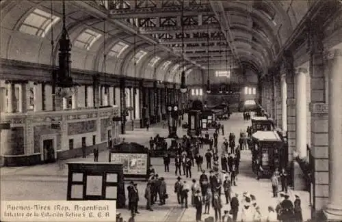 Ak Buenos Aires Argentinien, Bahnhof, Innenansicht