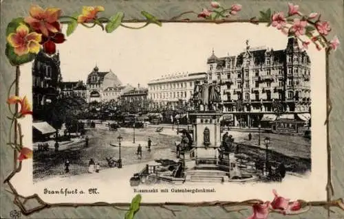 Passepartout Ak Frankfurt am Main, Rossmarkt mit Gutenbergdenkmal