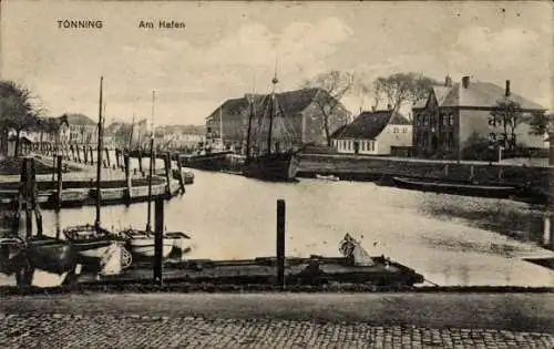 Ak Tönning an der Eider Nordfriesland, Hafen