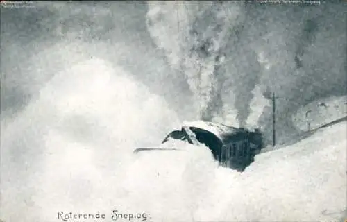 Ak Rotierender Schneepflug vor Eisenbahn, Norwegen