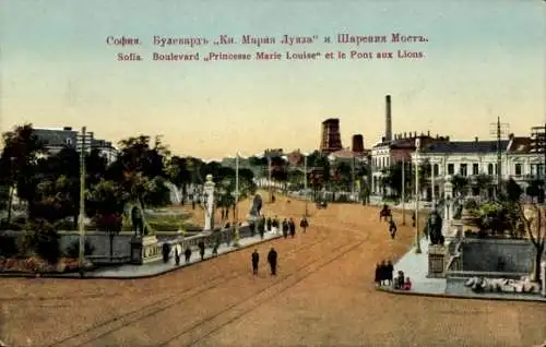 CPA Sofia Bulgarie, Boulevard Princesse Marie Louise et le Pont aux Lions