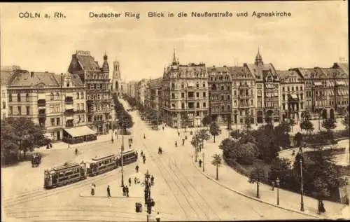 Ak Köln am Rhein, Deutscher Ring, Blick in die Neusserstraße und Agneskirche, Straßenbahn