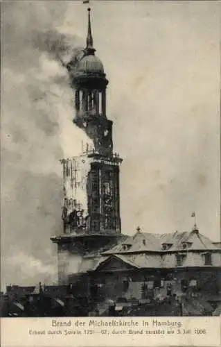 Ak Hamburg, Brand der Michaeliskirche