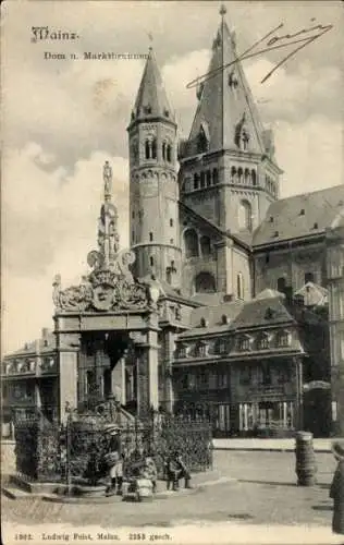 Ak Mainz am Rhein, Dom, Marktbrunnen