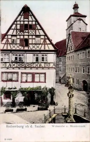 Ak Rothenburg ob der Tauber Mittelfranken, Weinstube zum Meistertrank, Brunnen