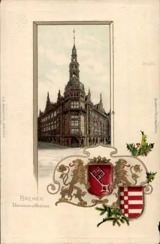 Prage Wappen Passepartout Ak Hansestadt Bremen, Baumwollbörse