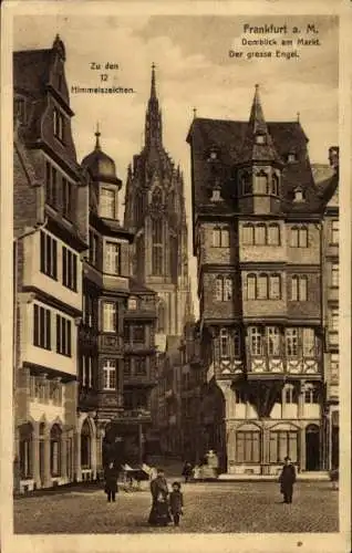 Ak Frankfurt am Main, Zu den 12 Himmelszeichen, Domblick am Markt, Der große Engel