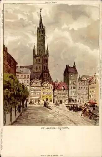 Litho Hamburg Altstadt, St. Jacobi-Kirche