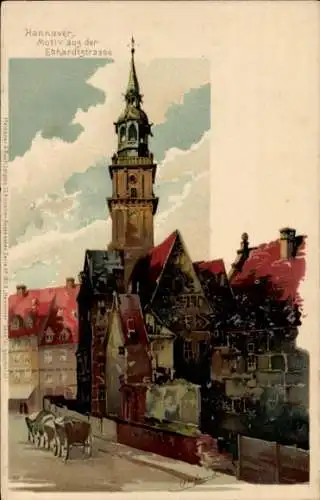 Künstler Litho Hammel, Otto, Hannover in Niedersachsen, Motiv aus der Ebhardtstraße, Meissner Buch