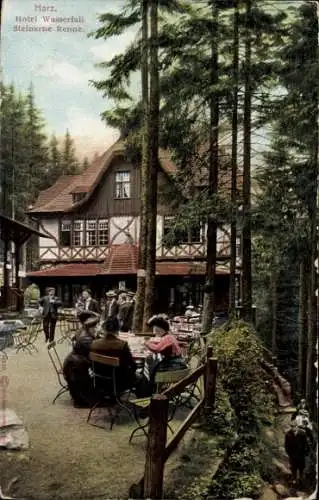 Ak Hasserode Wernigerode am Harz, Steinerne Renne, Hotel Wasserfall