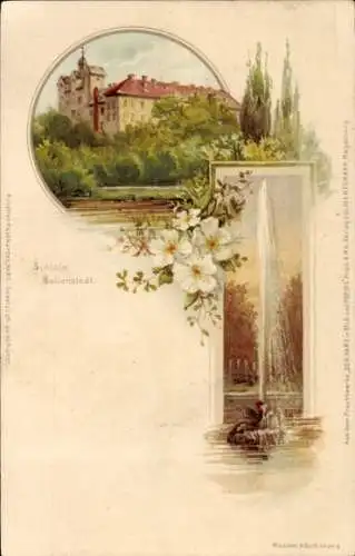 Litho Ballenstedt im Harz, Schloss, Springbrunnen