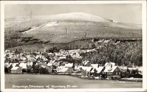 Ak Braunlage Oberharz, Wurmberg, Schnee, Häuser, Felder, Waldhänge