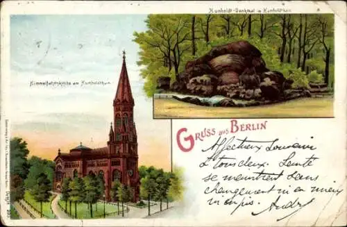 Litho Berlin Wedding Gesundbrunnen, Humboldt Denkmal, Humboldthöhe, Himmelfahrtskirche