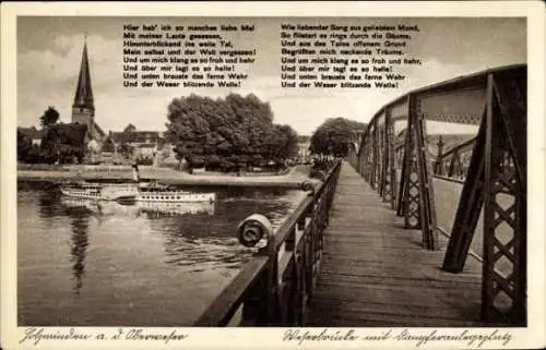 Ak Holzminden in Niedersachsen, Weserbrücke mit Dampferanlegeplatz, Weserlied